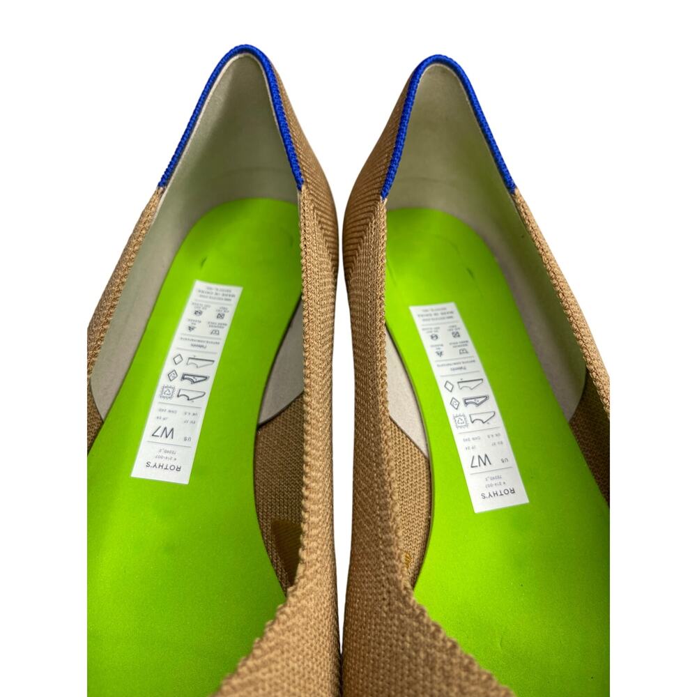 Rothys The High Point Wren Cap Toe Knit Shoes 7 Tan Black Pointed Toe Low Heel - Picture 5 of 13